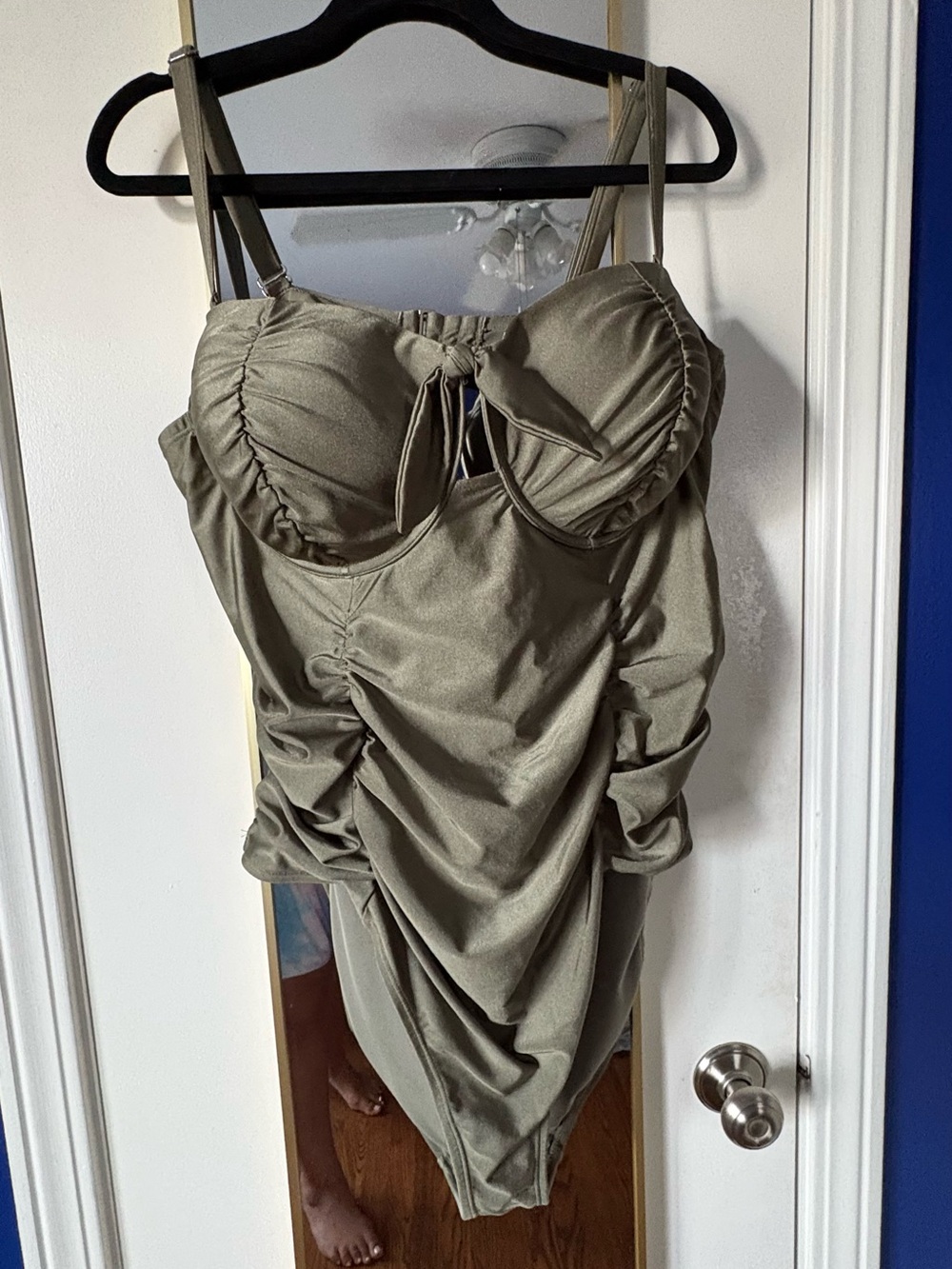 LYSA Olive Ruched One-Piece Swimsuit with Tie Front